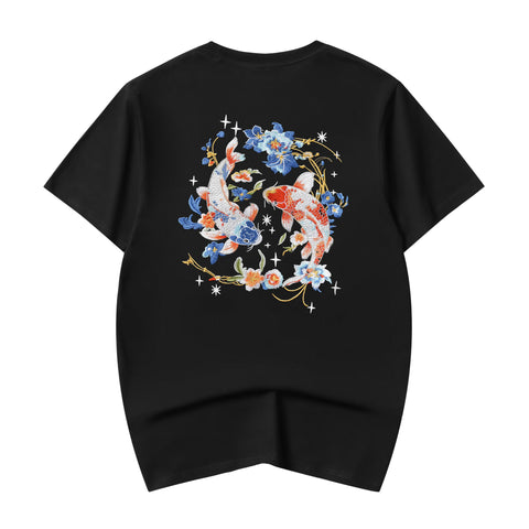ET515 Rainbow Koi Fish Embroidered Tee