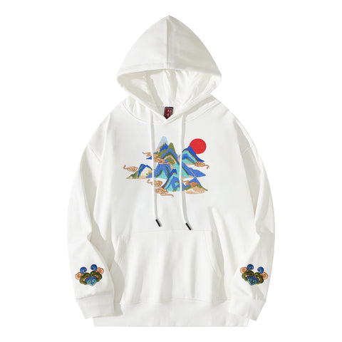 Mountains Landscape Embroidery Hoodie