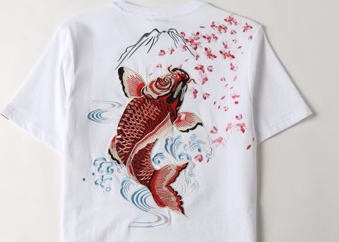 KH628 Red Koi Fish Embroidered Tee