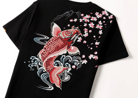 KH628 Red Koi Fish Embroidered Tee