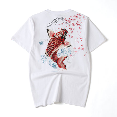 KH628 Red Koi Fish Embroidered Tee