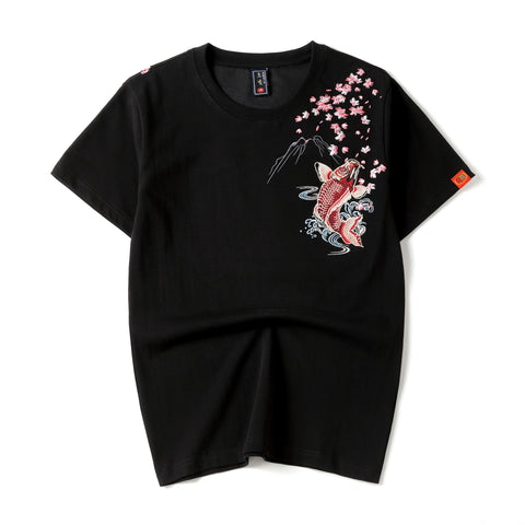 KH628 Red Koi Fish Embroidered Tee