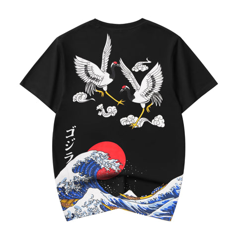 YeT028 Crane and Waves Tee