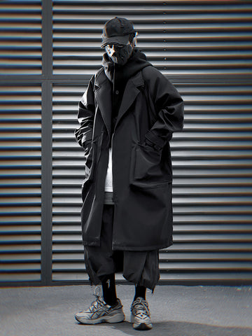 J36 Black Urban Trench Coat with Hoodie