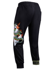 Pantalones deportivos negros con bordado de dragón de nube