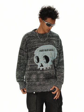 Pull en tricot gris avec tête de mort