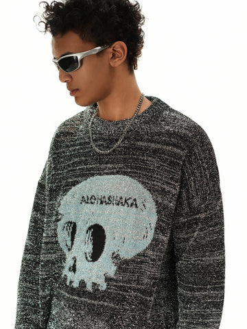 Grey Toned Skull Knit Sweater