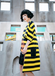 Women's Zebra Yellow Stripes Denim Patchwork Oversized Tee - Exertion Inc