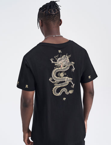 T-Shirt mit Drachen-Wiedergeburts-Stickerei 