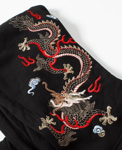 Sudadera con capucha y bordado de dragón de fuego volador para mujer