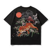 Tiger im Dschungel Stickerei T-Shirt 