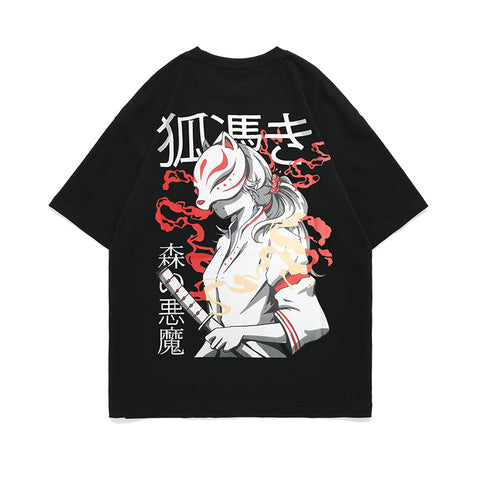 T-Shirt mit Dämonen-Samurai-Grafik 