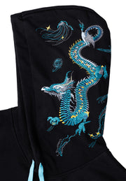 Sudadera con capucha con bordado de dragón azul volador