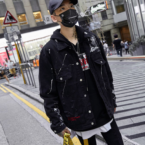 Men Denim Jacket Streetwear Hip Hop Men's Hooded Jean Jackets Male