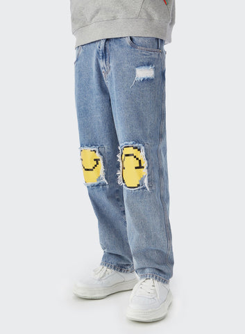 Pantalones vaqueros con emoji de cara sonriente