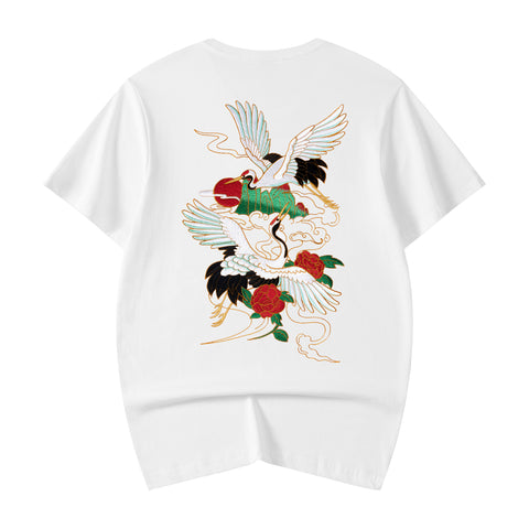 Rebirth of Red Cranes Embroidery Tee