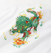 T-Shirt mit smaragdgrüner Kirin-Stickerei 