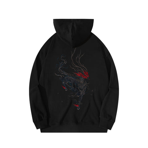 Dark Reindeer Embroidery Hoodie