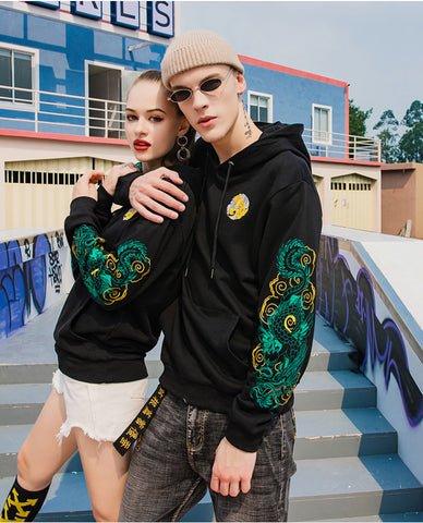 Emerald Dragon Embroidery Hoodie